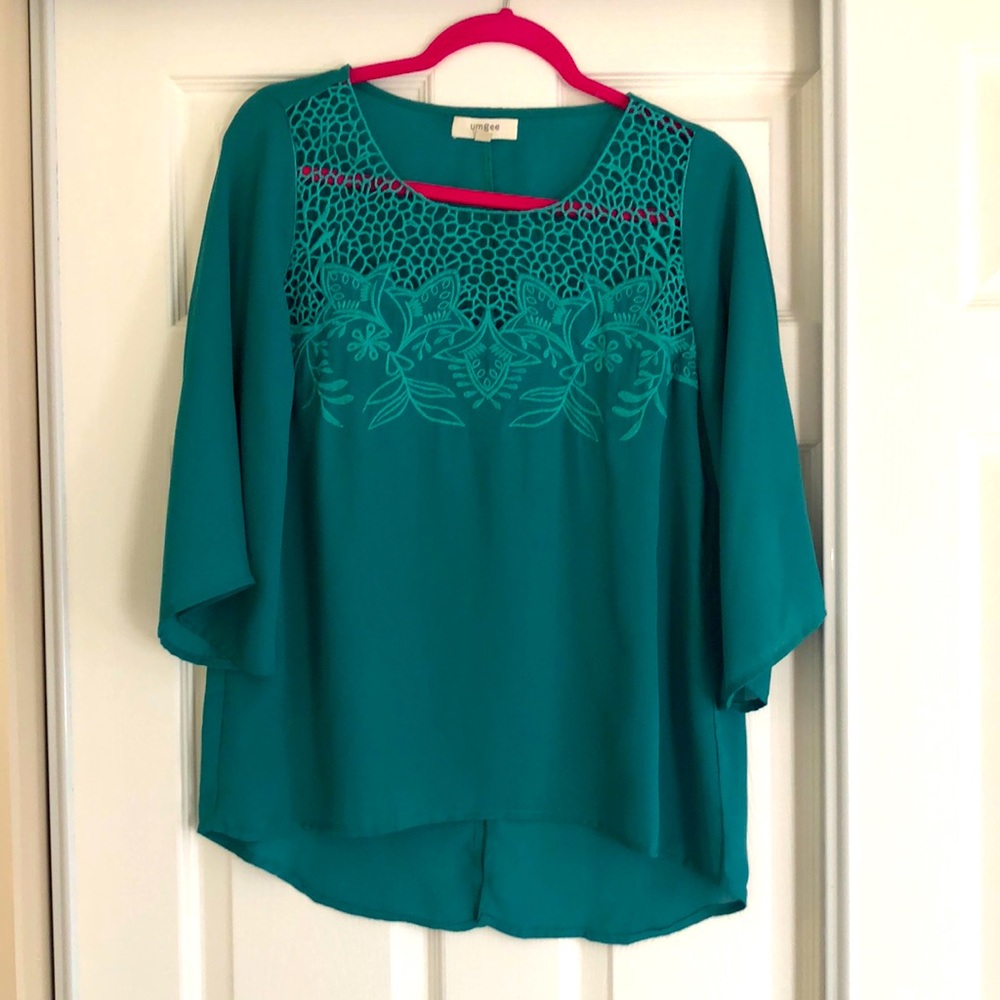 Dark Turquoise Top with Detailed Stiching